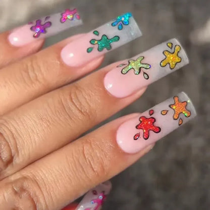 24pcs Artifical Bails With Glue Fake Nail Tips With Design Detachable Press On Nails Long Fake Nail Finished Nail Piece Sticker
