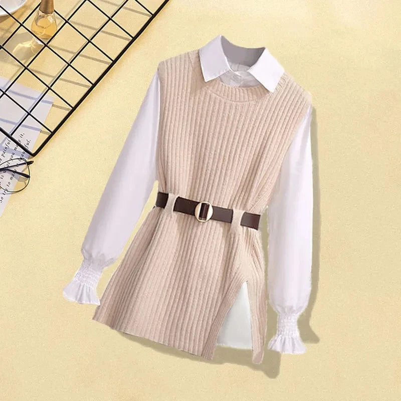 Large Autumn and Winter Suit for Women Vest Shirt Casual Slim Jeans Three Piece Set