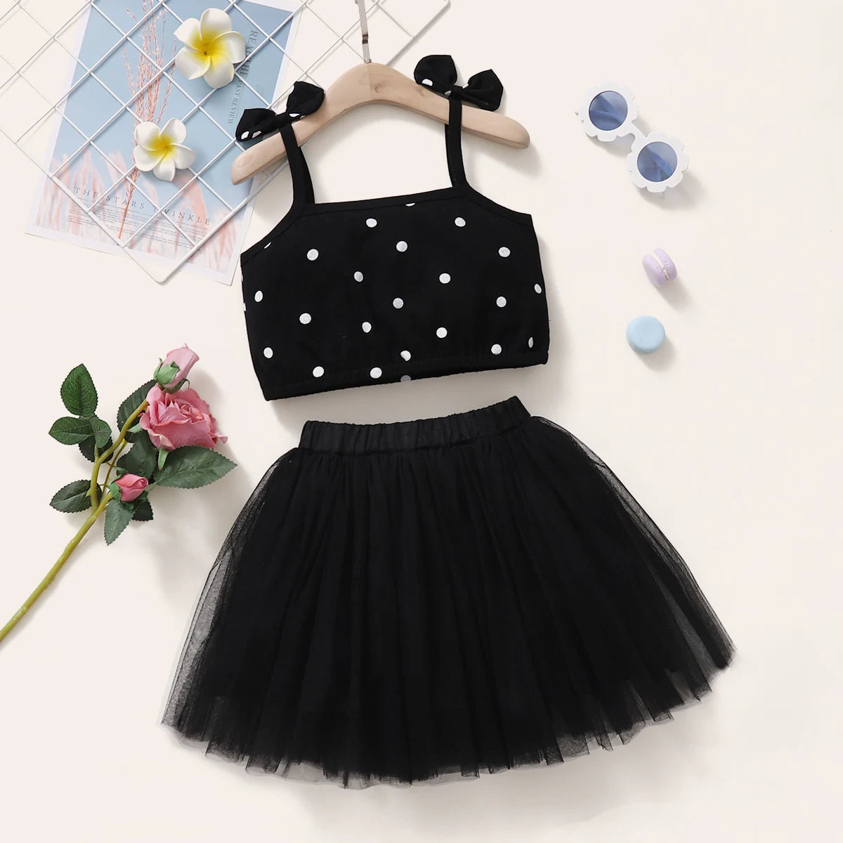 1-5Years Toddler Baby Girl Clothes Set Polka Dot Strap Top + Tutu Skirt