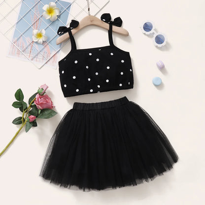 1-5Years Toddler Baby Girl Clothes Set Polka Dot Strap Top + Tutu Skirt