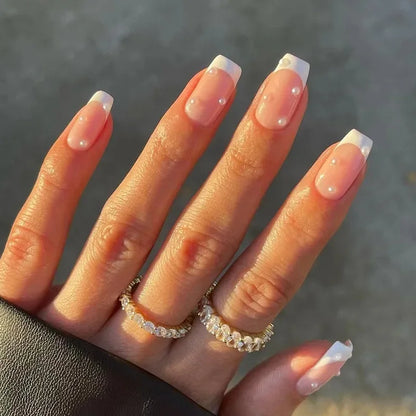 24Pcs Short Square False Nails Simple French Fake Nails Press on Nails Full Cover Nail Tips Detachable DIY Manicure
