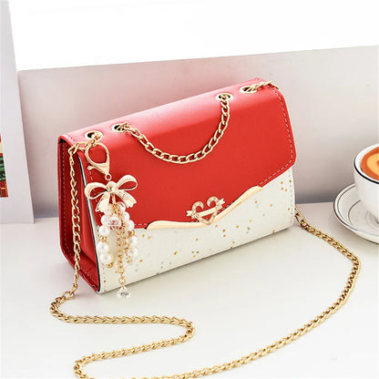 Trendy Sequin Single Shoulder Bags PU Leather Handbag with Tassel Pendant