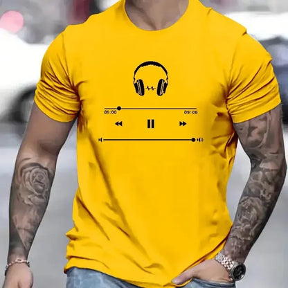 Music Lovers 3d Pattern Printed Men's Cotton Medium Stretch T-Shirt Trend Personality Men's Summer Casual Loose Quality Clothing
