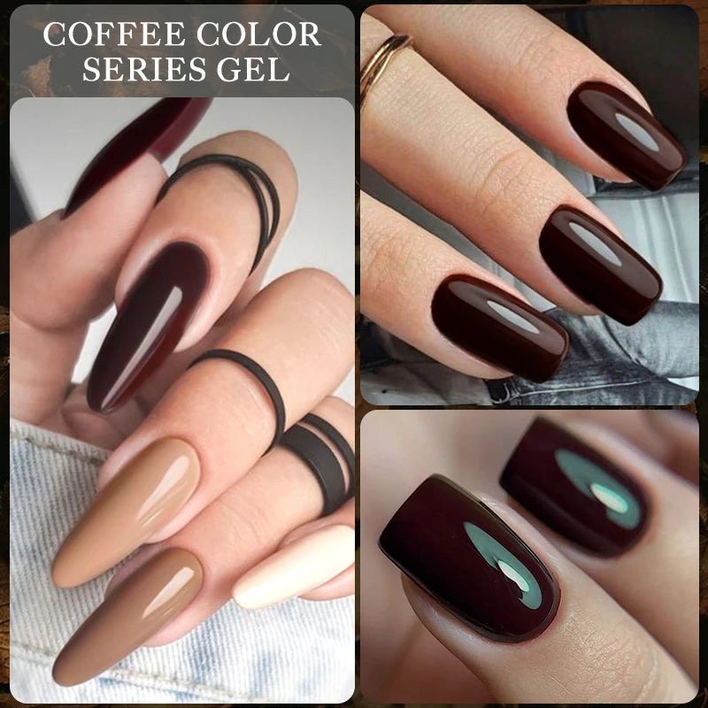 MEET ACROSS 7ml Brown Series Gel Nail Polish Autumn Coffee Color Nail Art Gel Nail Supplies Semi-Permanent Varnish Manicure