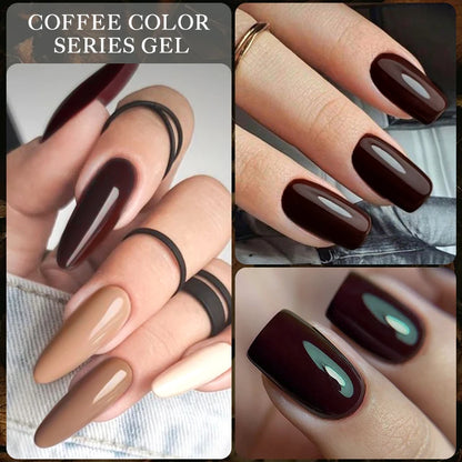 MEET ACROSS 7ml Brown Series Gel Nail Polish Autumn Coffee Color Nail Art Gel Nail Supplies Semi-Permanent Varnish Manicure
