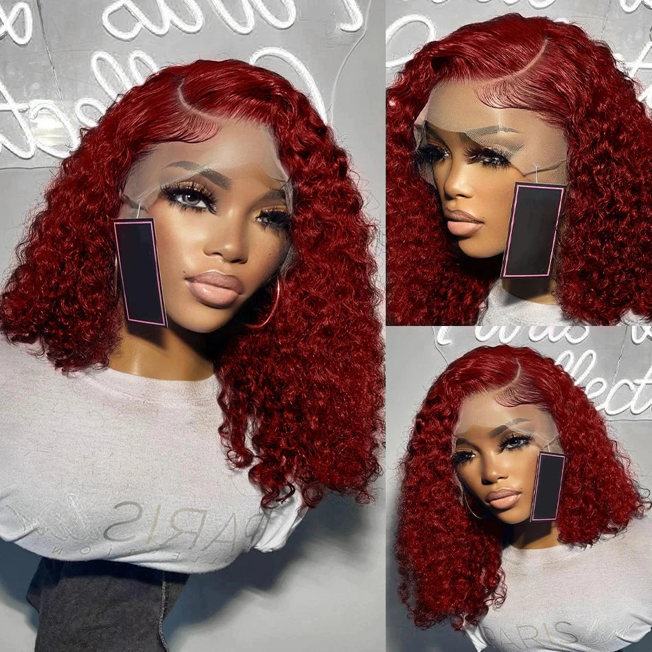 99J Burgundy Lace Front Wigs Human Hair Pre Plucked 200% Density Deep Curly 13x4 Lace Frontal Human Hair Wigs Curly For Women