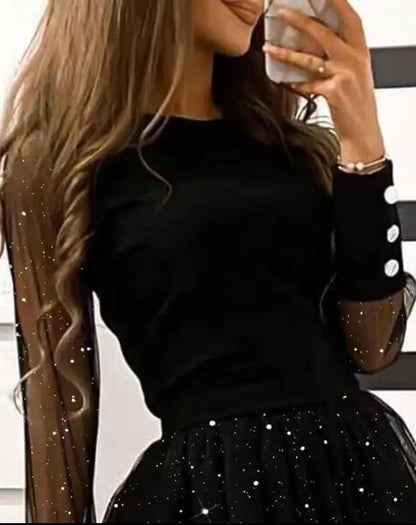 Womens Dresses Spring Fashion Glitter Print Long Sleeve