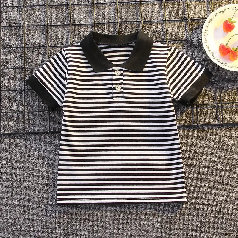 Boys Summer Sets Children Lapel Striped Top Solid Colour Trousers Two-Piece New Baby Fashion Casual Suit 12M-5 Years Old