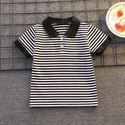Boys Summer Sets Children Lapel Striped Top Solid Colour Trousers Two-Piece New Baby Fashion Casual Suit 12M-5 Years Old