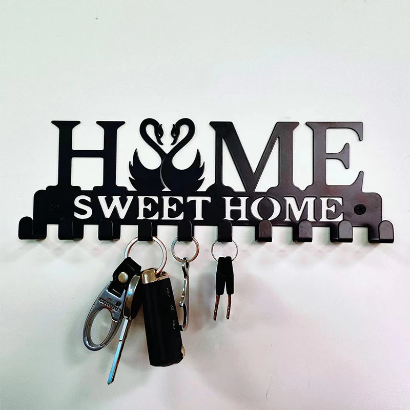 1pc Wall Mounted Decor Black Metal Key Holder Hooks