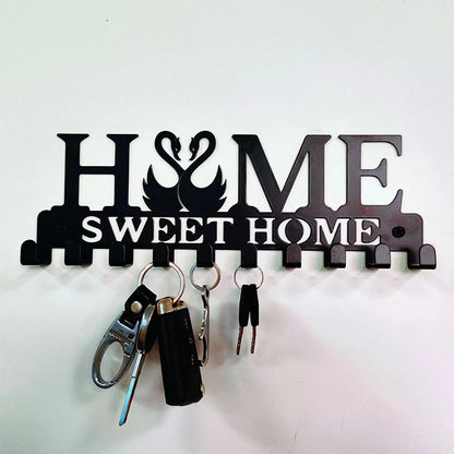 1pc Wall Mounted Decor Black Metal Key Holder Hooks