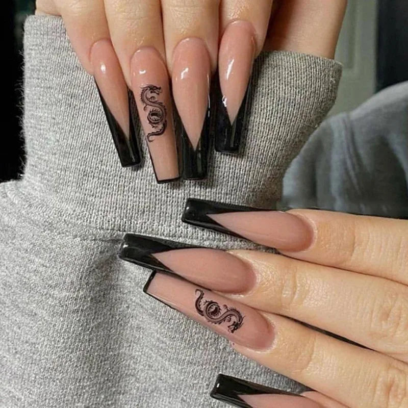 24Ps Super Long Ballet Wearable Fake Nails Blue Diamond Small Flower Press on Nail Stickers Finished Removable False Nail Pieces