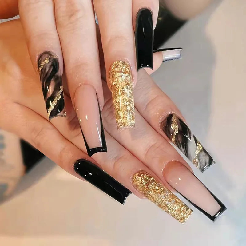 24Ps Super Long Ballet Wearable Fake Nails Blue Diamond Small Flower Press on Nail Stickers Finished Removable False Nail Pieces
