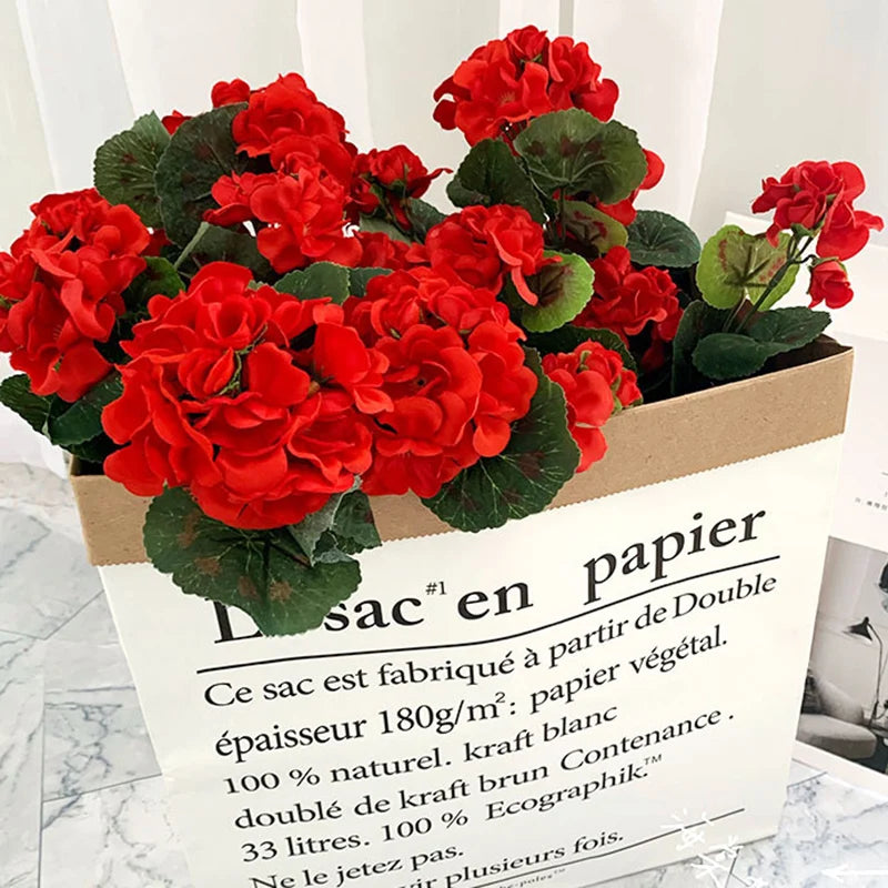 Outdoor Artificial Geranium And Rhododendron Bushes, High-Quality UV Resistant Artificial Flowers, Home And Garden Decoration