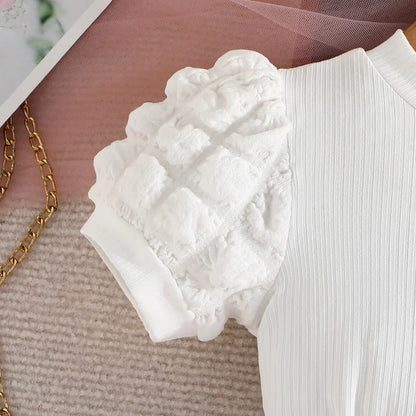 Terno For Kid Girl   Puff Sleeve Blouse and Elastic Skirt Summer Outfit Toddler Infant Clothing Set Kids Wear