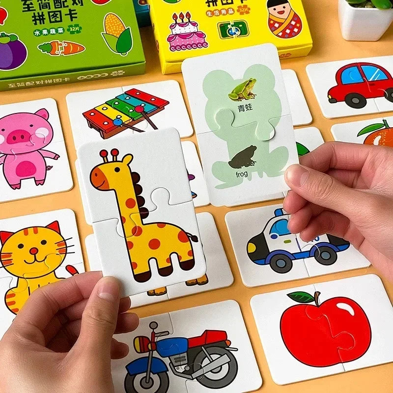 32Pcs Montessori Toddler Card Matching Game Early Education Puzzle Toys Cartoon Jigsaw Toys Color Shape Cognitive Training Gift
