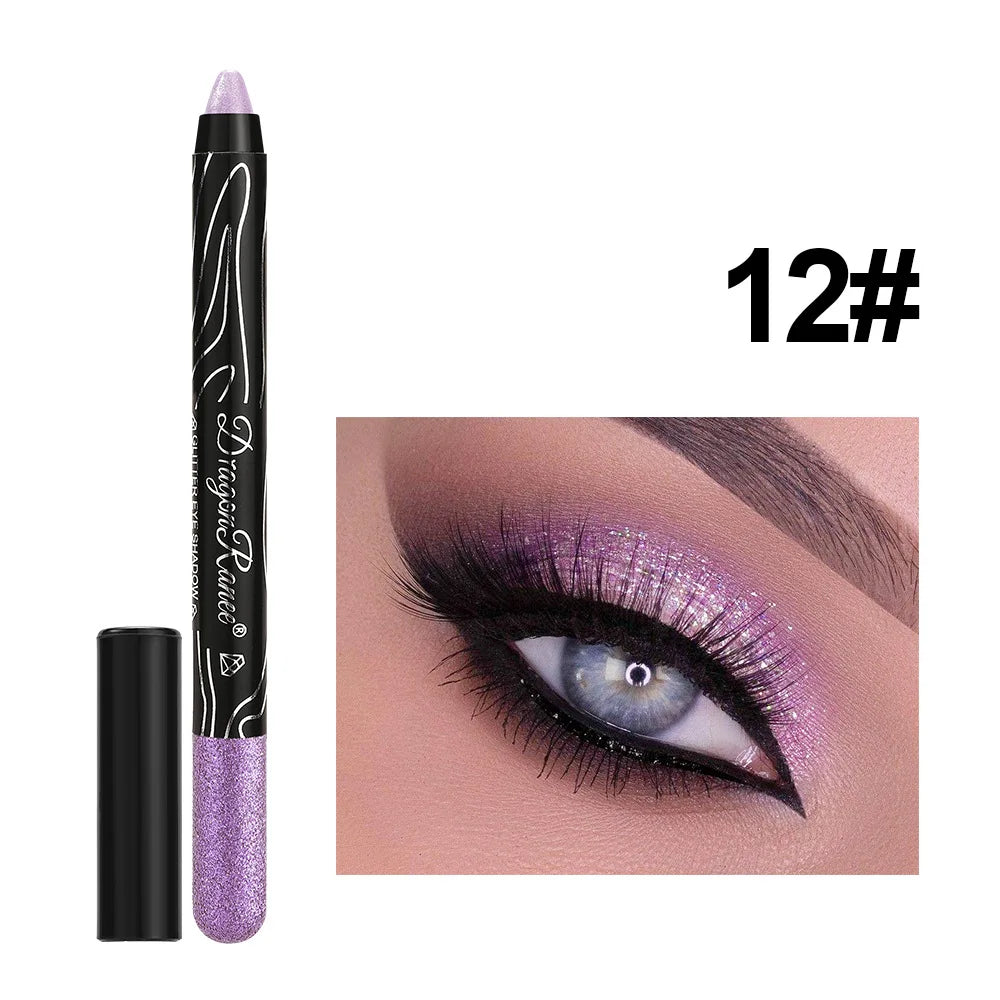 12 Colors Long-lasting Glitter Eyeshadow Pencil Pigment Blue Brown Black Eyeliner Pen Women Fashion Shimmer Eye Shadow Makeup
