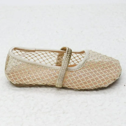 Luxury Lace Mesh Ballet Flat Kid Girls Elegant Brand Design Rhinestones Covered Fishnet Ballerina Shoes Children Dress Zapatos