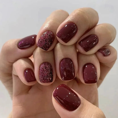 24pcs Short Square False Nails Glitter Flower Wave French Fake Nails Manicure Full Cover Detachable Nail Tips Press on Nails