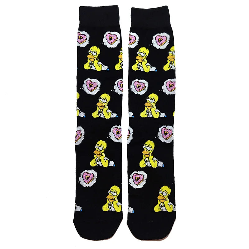 Simpsons Cartoon Anime Funny Socks Men Hip Hop Print Novelty Crazy Sokken Hip Hop Unisex Comfortable Skateboard Happy Meias