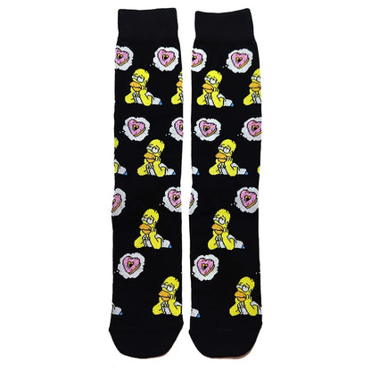 Simpsons Cartoon Anime Funny Socks Men Hip Hop Print Novelty Crazy Sokken Hip Hop Unisex Comfortable Skateboard Happy Meias