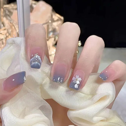 24Pcs Wearable French Fake Nails with Glue Simple Square False Nail Pink Short Detachable Press on Nail Tips Nude Manicure