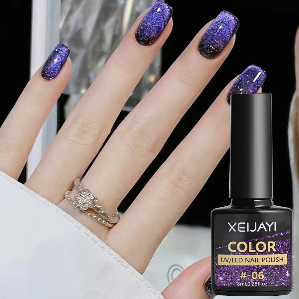 6ml Jelly Nude/Pink/Blue Cat Eye Magnetic Nail Gel Polish Glitter Silk Mirror Cat Eye's Gel Varnish Soak Off UV Gel Nail Polish