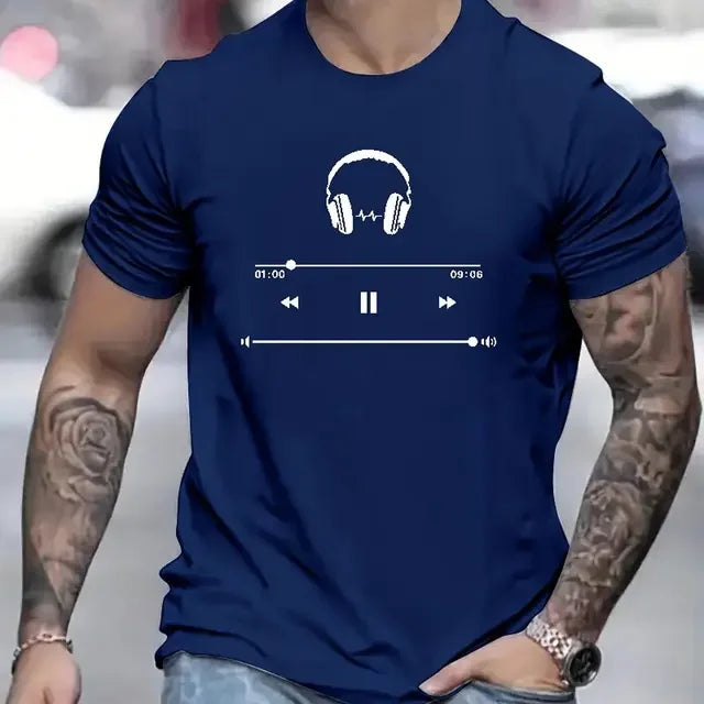 Music Lovers 3d Pattern Printed Men's Cotton Medium Stretch T-Shirt Trend Personality Men's Summer Casual Loose Quality Clothing