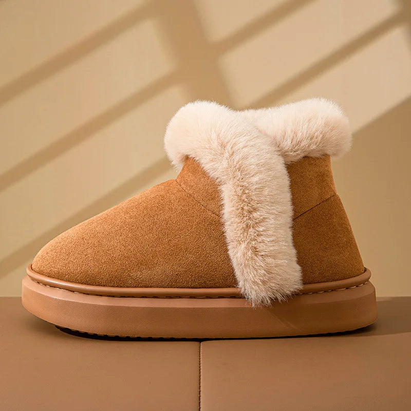 Litfun Women Winter Furry Snow Boots Outdoor Warm Fuzzy Lined Cotton Boots Non-slip Comfort House Cotton Shoes Soft Plush Shoes