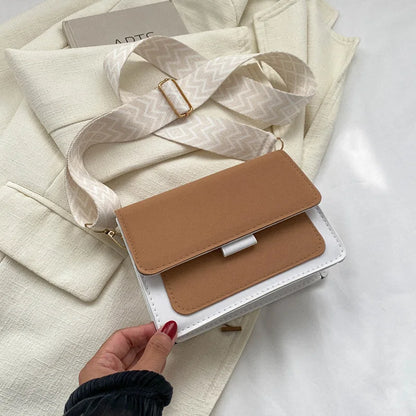 Wide Strap Crossbody Bags Square Matte Leather Shoulder Bags