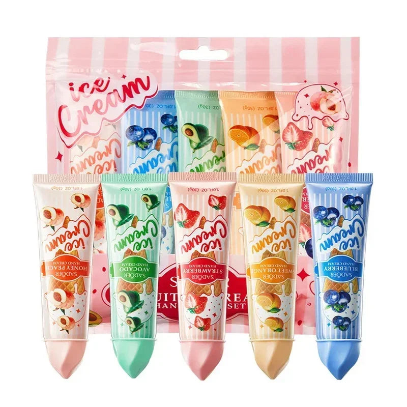 5pcs/set SADOER Fruit Ice Cream Hand Cream Moisturizing Nourishing Brightening Hydrating Hand Creams