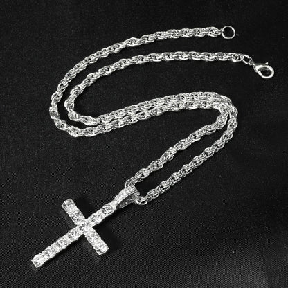 Hip Hop Iced Out Cross Pendant Necklace Strap 4mm Zircon Tennis Chain