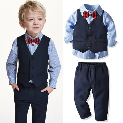 Boys Suits Clothes For Wedding Formal Party clothes Striped Baby Vest Shirt Pants Kids Boy Outerwear