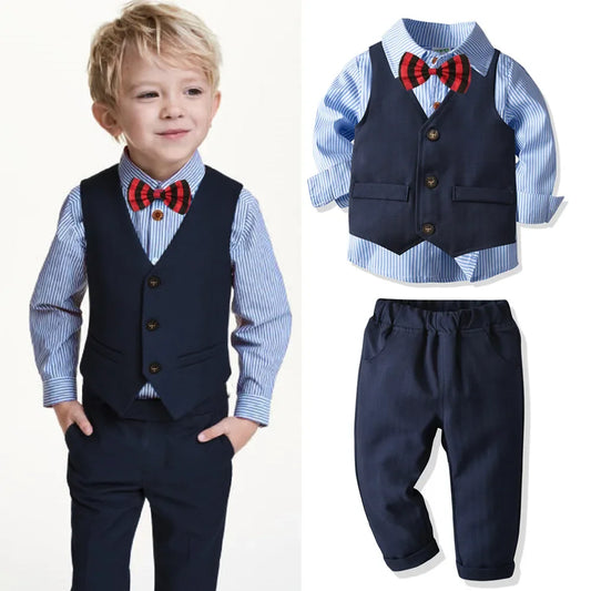 Boys Suits Clothes For Wedding Formal Party clothes Striped Baby Vest Shirt Pants Kids Boy Outerwear