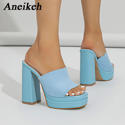 Aneikeh Sexy Knitted Woolen Chunky Platform Sandal Heels Women's Peep Toe High Heel