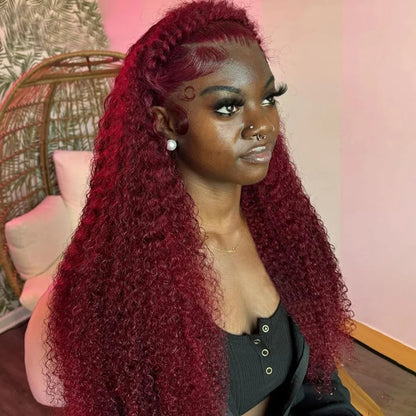 13x4 13x6 Burgundy Deep Wave Frontal Wig Curly Wigs Human Hair Hd Colored 99j Red Lace Front Human Hair Wigs For Black Women