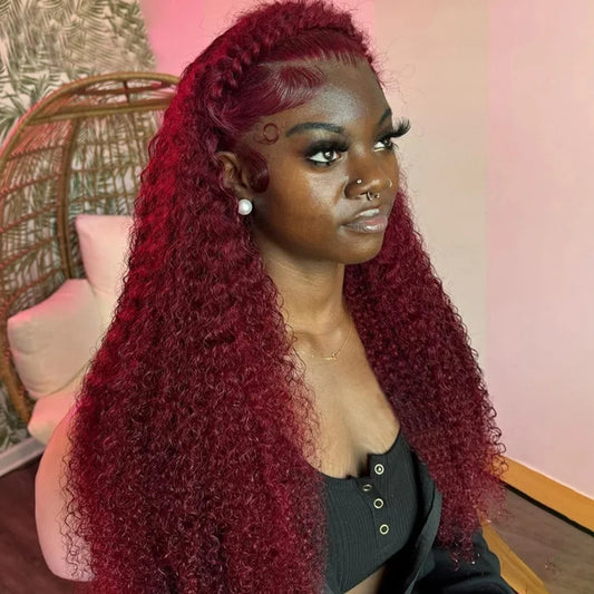 13x4 13x6 Burgundy Deep Wave Frontal Wig Curly Wigs Human Hair Hd Colored 99j Red Lace Front Human Hair Wigs For Black Women