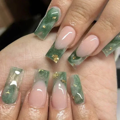 24Pcs Long Ballerina False Nails Press on Nails Serpentine Flower with Rhinestones French Fake Nails Wearable White Nail Tips