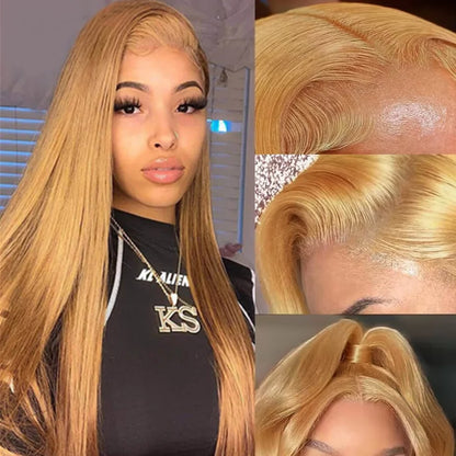 13x4 Straight Honey Blond Lace Front Wigs Human Hair 13x6 Hd Lace Frontal Wig For Women 27# Colored Lace Front Wigs Brazilian