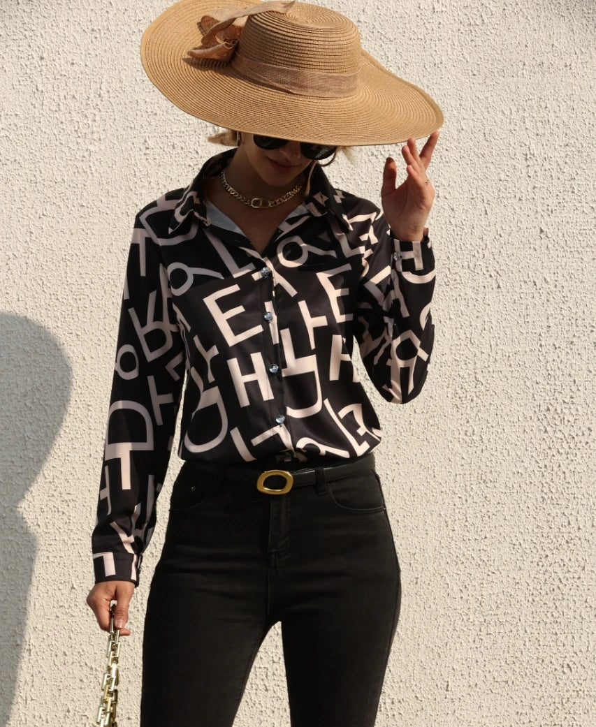 Elegant Women's Fashion Blouse 2025 Spring/Summer Digital Print