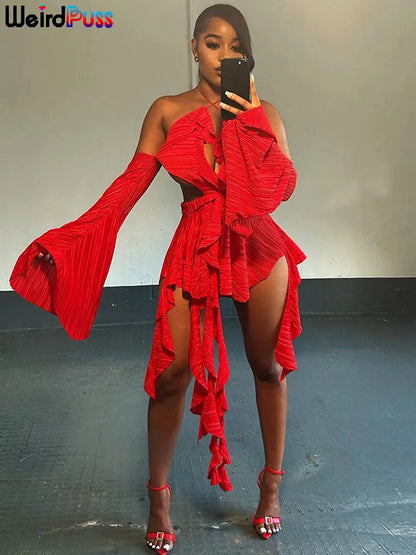 Weird Puss Y2K Irregular Backless Dress Elastic Waistless Mini Bodycon dress