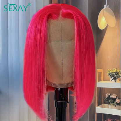 Short Bob Wig 8-14 Inch Pink Color Human Hair Wigs Pre Plucked 13x4 Ear To Ear Transparent Lace Frontal Pre Cut Short Bob Wig