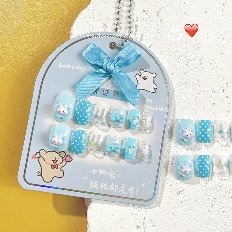 Kids Press On  Purple Square Short Children Cartoon Acrylic Nail  12pcs