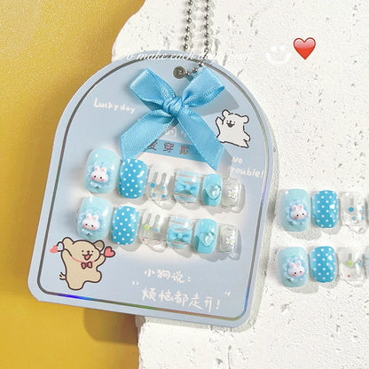 Kids Press On  Purple Square Short Children Cartoon Acrylic Nail  12pcs