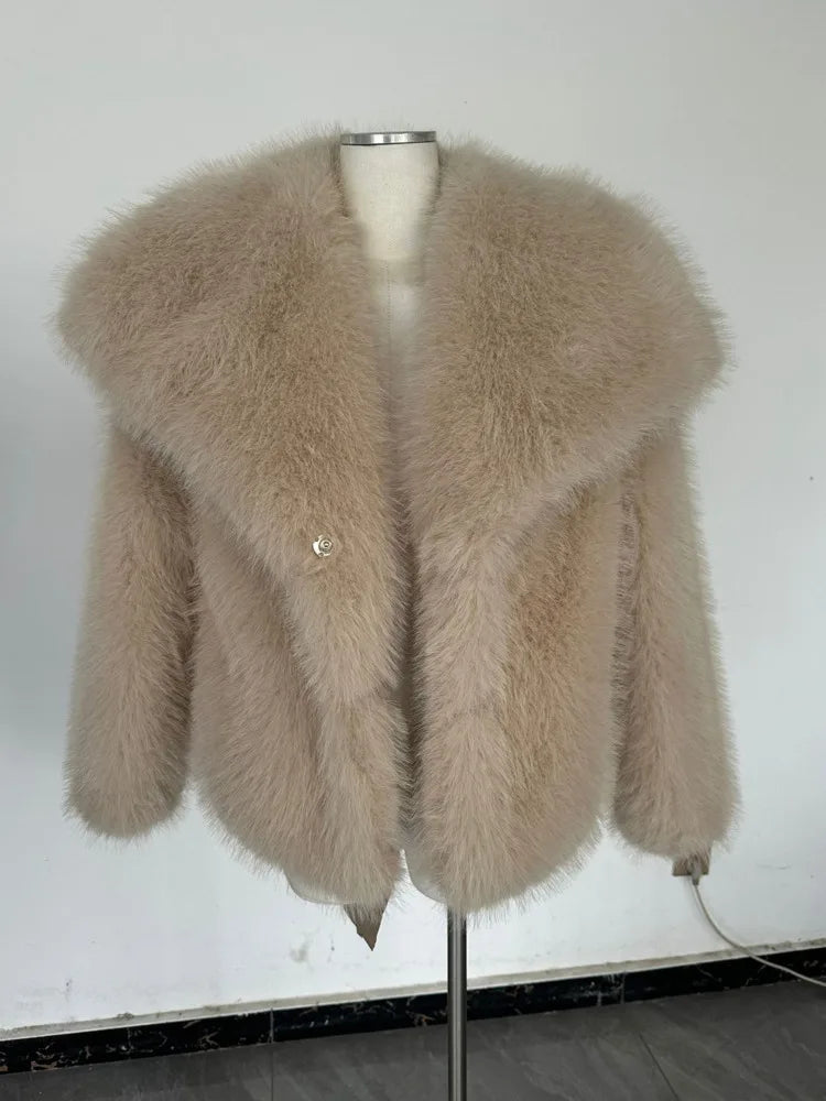 New Autumn And Winter Fashion Women Clothes Turn-down Collar Fur Full Sleeves Cardigan Female Coat Tide 19D242