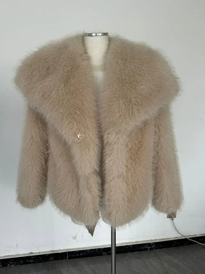 New Autumn And Winter Fashion Women Clothes Turn-down Collar Fur Full Sleeves Cardigan Female Coat Tide 19D242