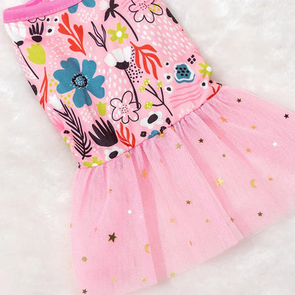 Lace Puppy Skirt Dog Dress Pet Apparel Mesh Fashion Printing Skirt Spring Summer Thin Pet Clothes Sweet Cute Princess Dress