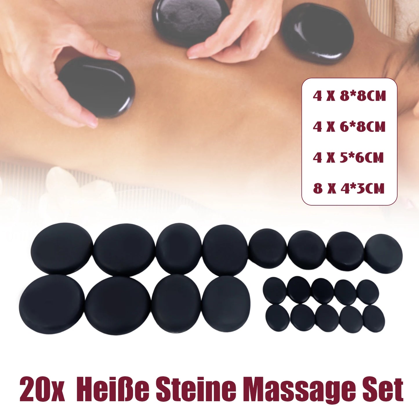 20 Piece Hot Stone Massage Set Massage Set with Heating Box Basalt