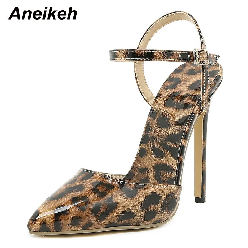 Aneikeh 2025 New Sexy Pointed Toe Leopard print Pumps Thin High Heel
