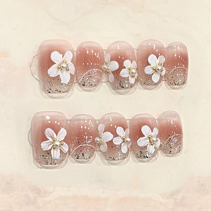10Pcs Short Round Handmade Press On Nails Full Cover Peach Pink